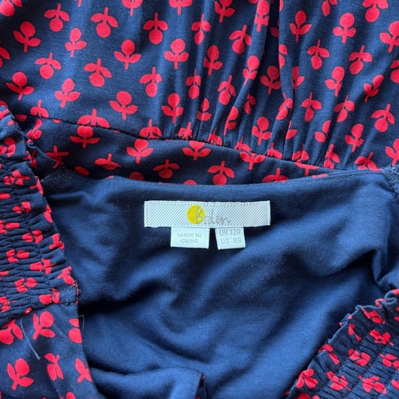 Boden Long Sleeve Dress Navy Blue with Red Flower Design, size 8R - Picture 6 of 9